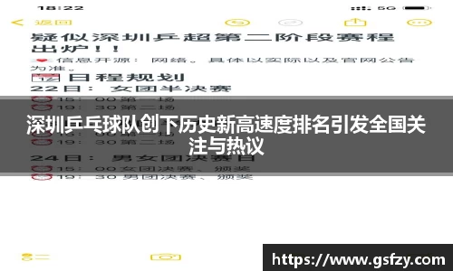 深圳乒乓球队创下历史新高速度排名引发全国关注与热议